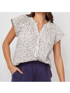 Rails Alena Watercolor Buds Ditsy floral print blouse cap sleeve 100% Cotton